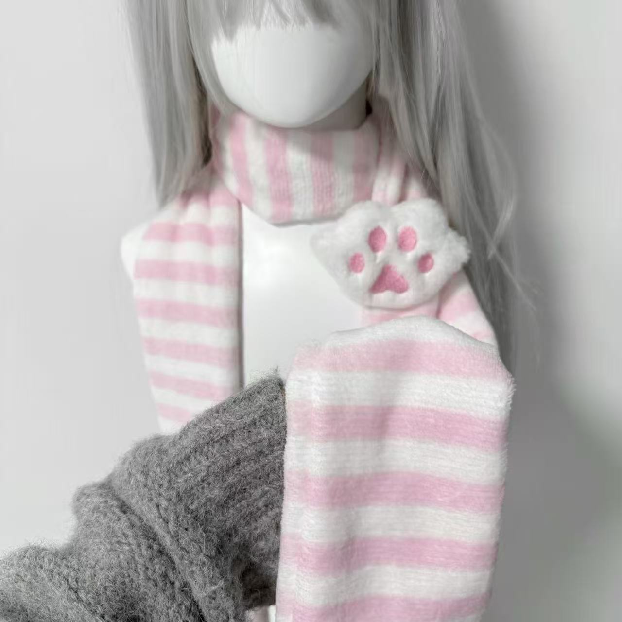 Travel Accessories Aesthetic - Kawaii gebreide sjaal kattenpoot decoratie gestreepte