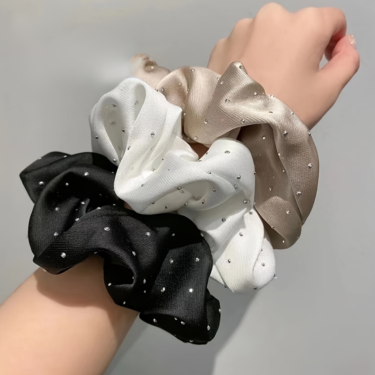 Travel Accessories Aesthetic - 1/3PCS satijnen scrunchies met strass decor