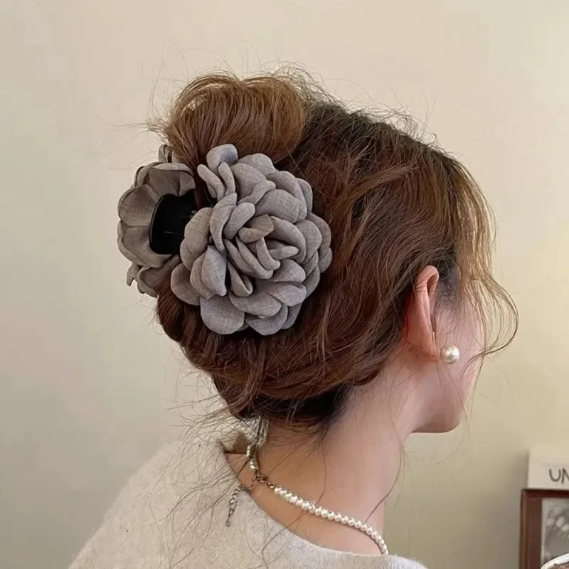 Travel Accessories Aesthetic - Franse Stof Rose Bloem Haar Klauw