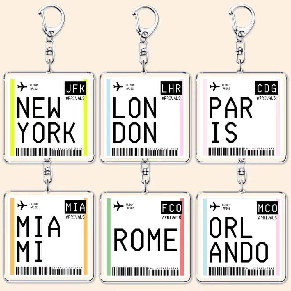 Travel Accessories Jewelry - Reisvliegtuigticket, boardingpass, sleutelhanger, London, Parijs, Tokyo,